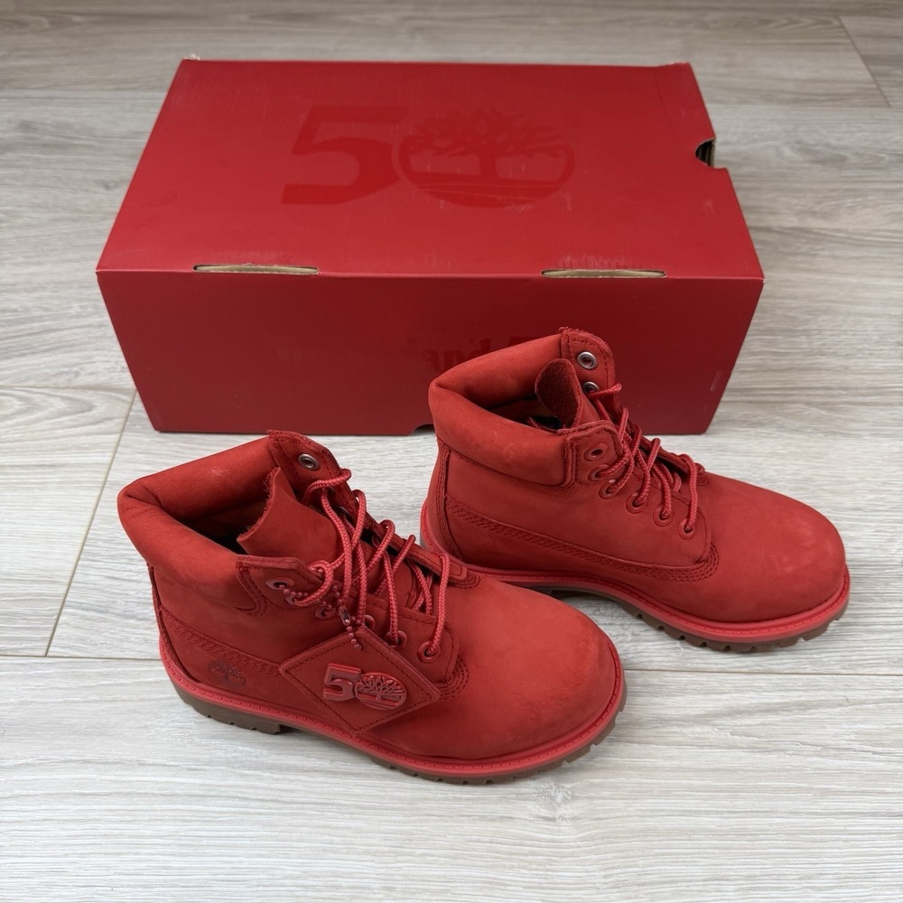 Timberland 6" Premium Waterproof Boot 50th Anniversary Red Nubuck 13.5 Youth NEW